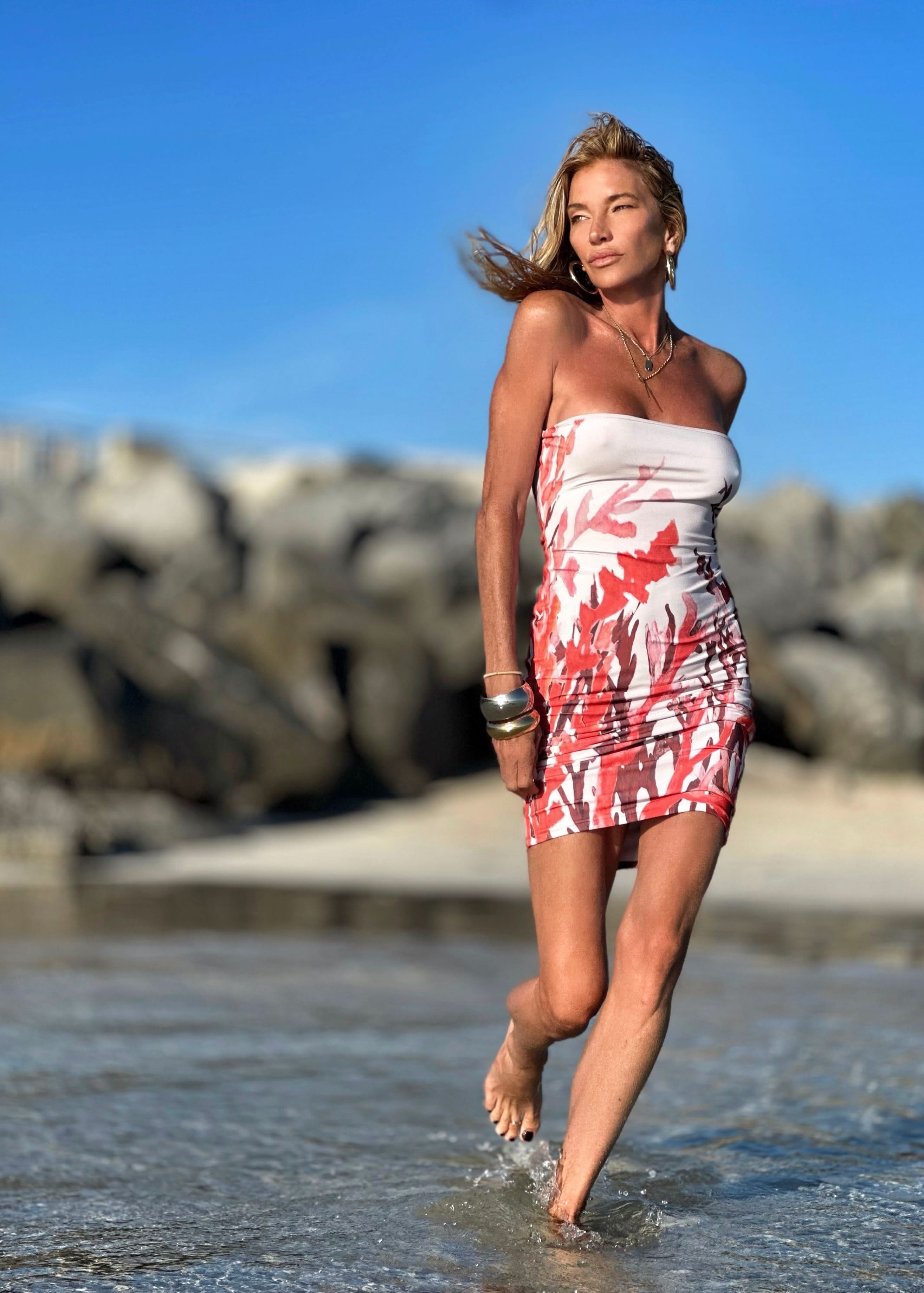 Pamela Strapless Dress Fire Coral