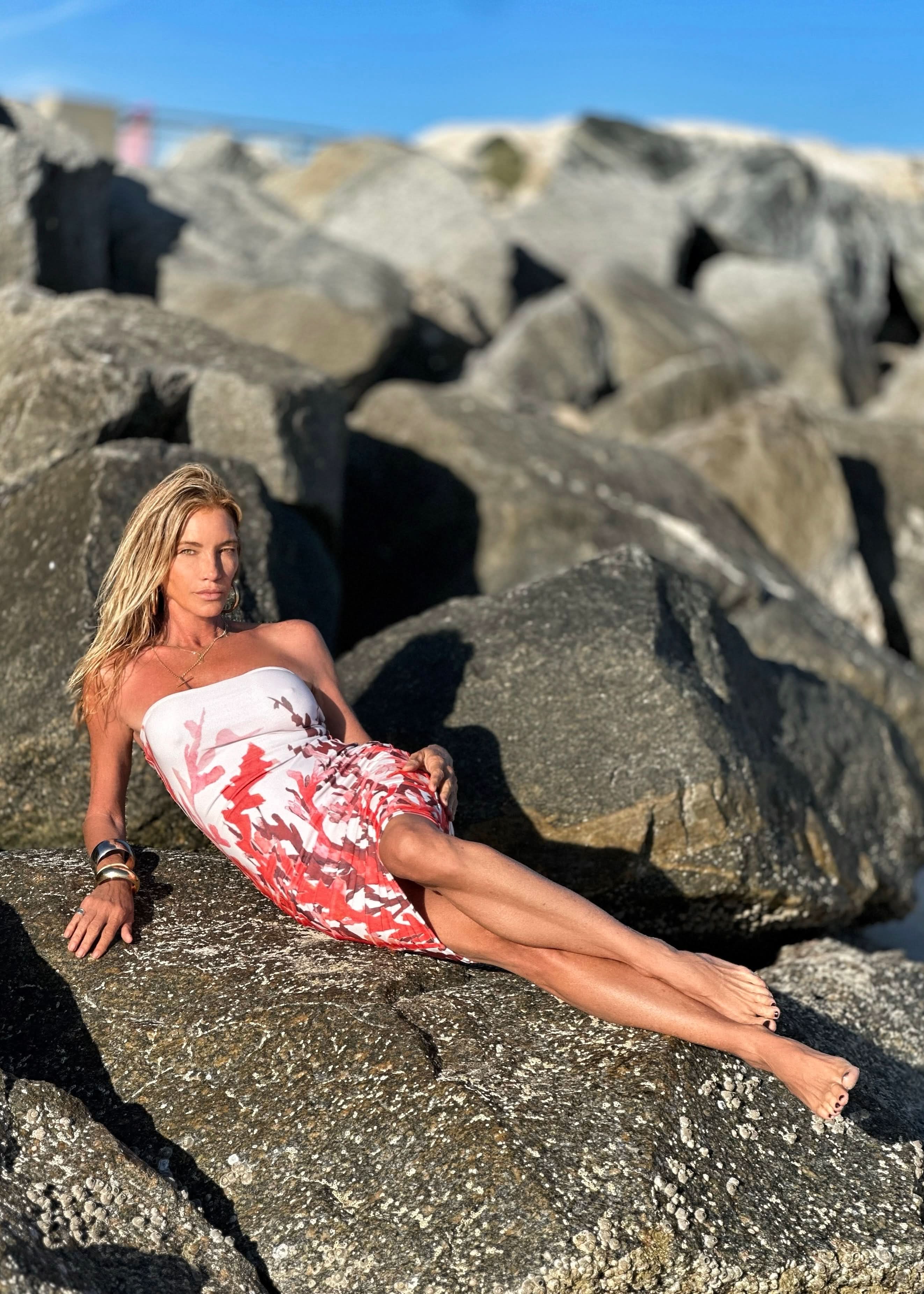 Pamela Strapless Dress Fire Coral - Image 6